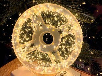 Гірлянда "Роса" мішура 30 метрів 900 led зелений дріт теплий білий 3013 фото