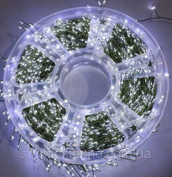 Гірлянда Роса Мішура 100 метрів, 2500 Led, білий - холодний, зелений кабель 3015 фото